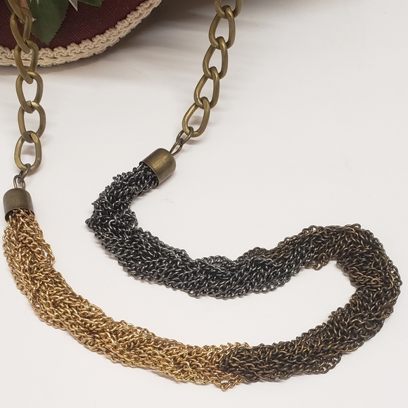 Multi Tone Braided Chain Necklace, Copper Gold & Silver Tone Braided Chain - Picture 4 of 11